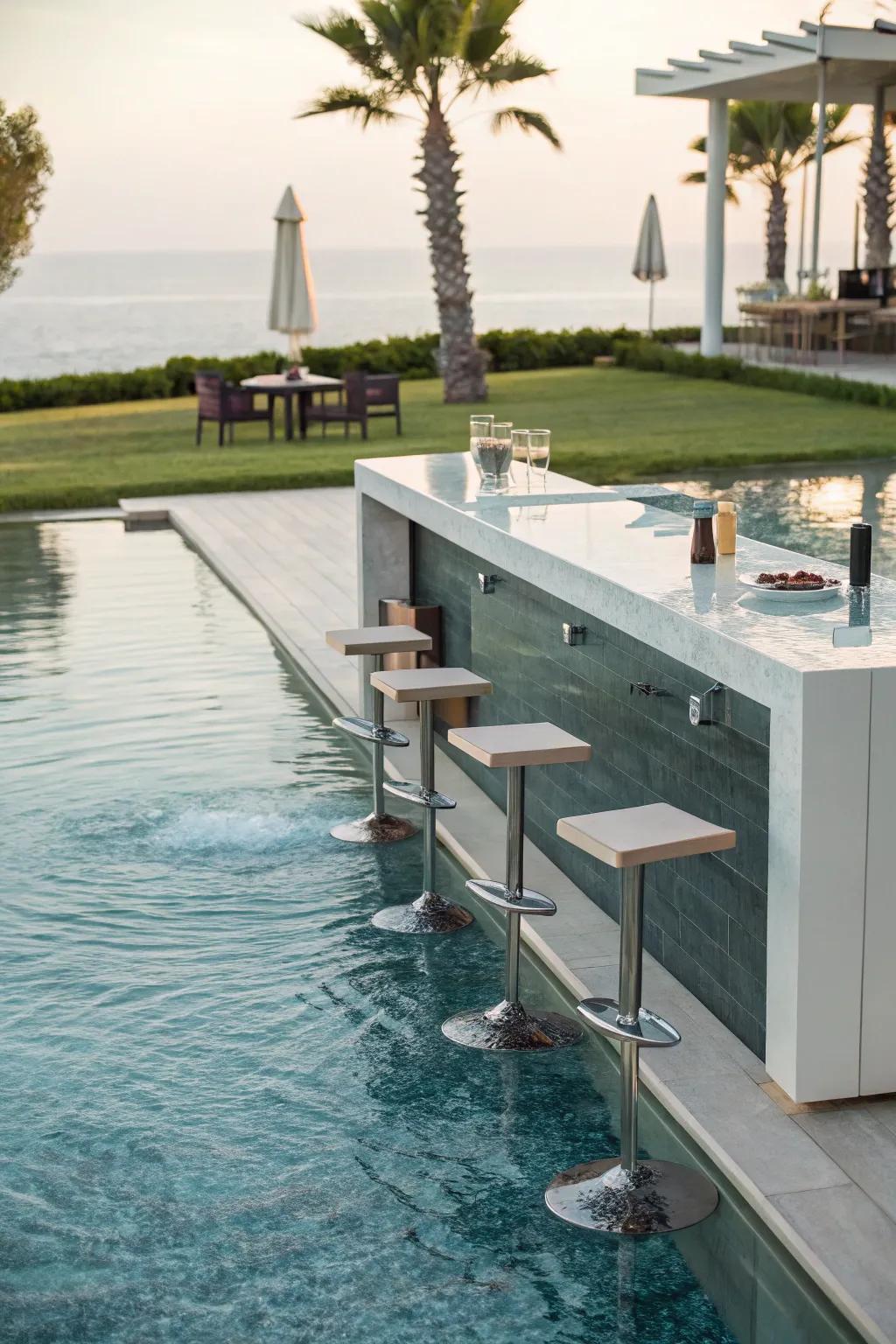 Swim-up bar stools keep you cool and refreshed without leaving the pool.
