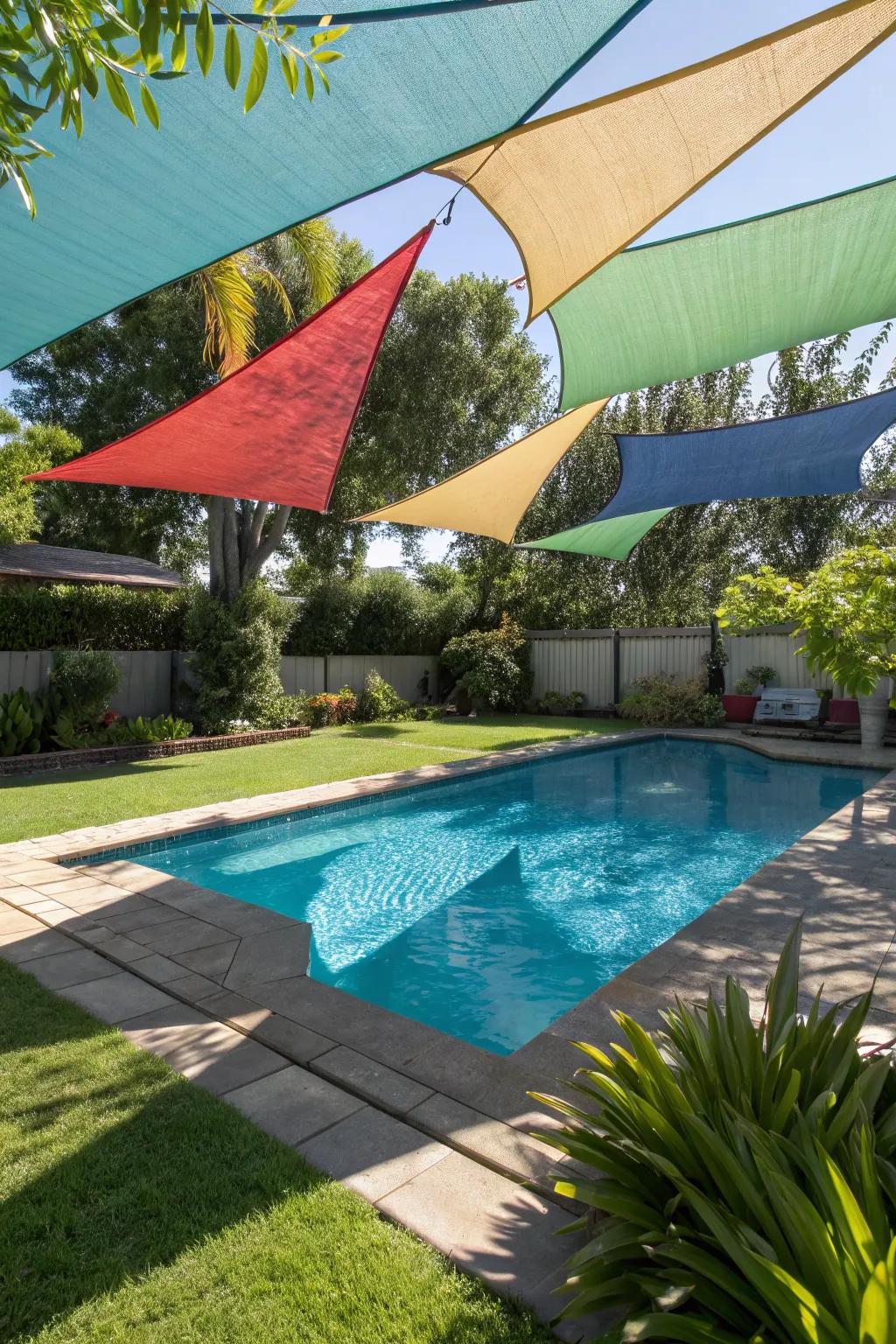 Shade sails add a pop of color and modern flair to any pool area.