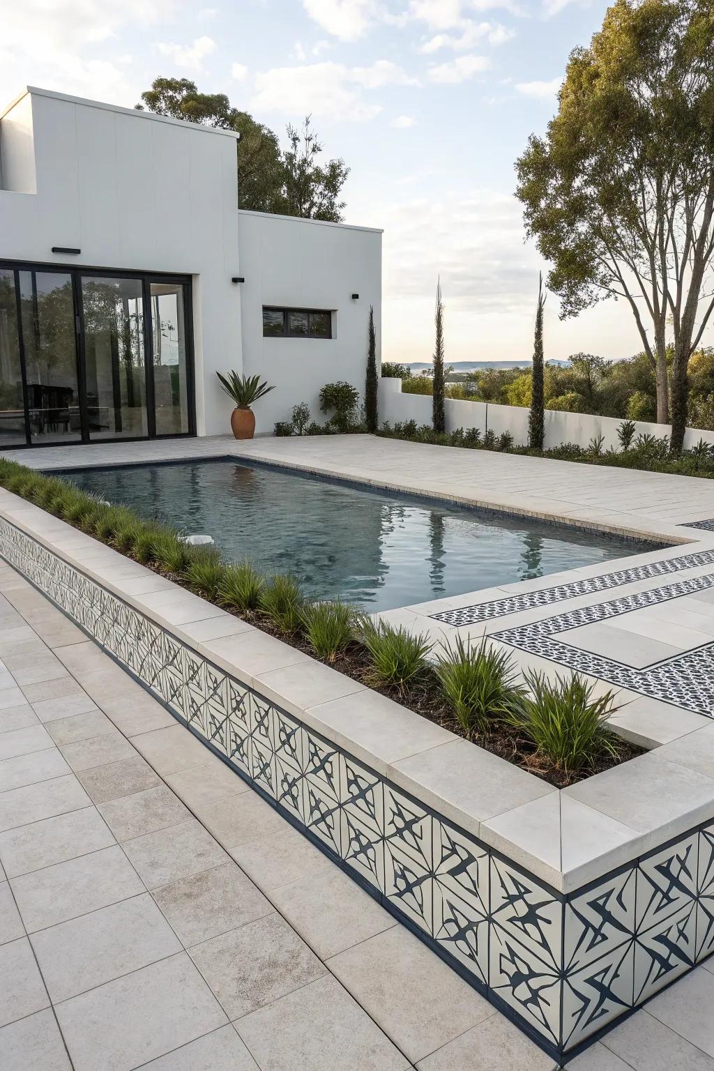 Geometric tiles offer a sleek and modern touch to any pool.