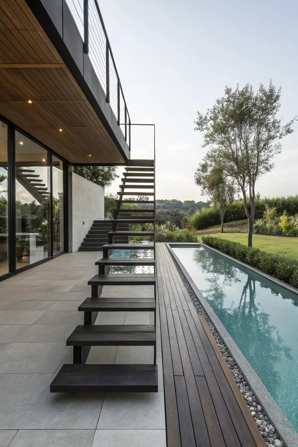 Floating steps introduce a sleek, modern edge.