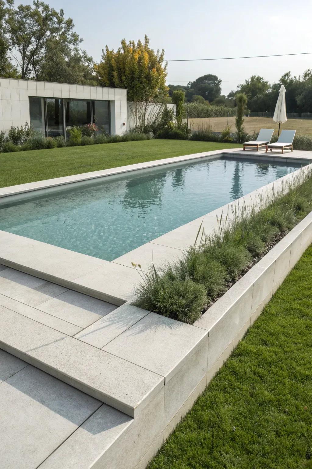 Concrete edging for a sleek, modern poolside.