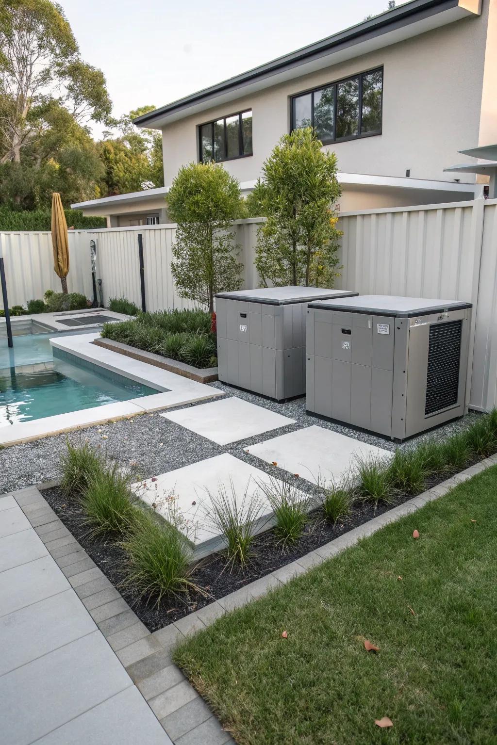 Compact cabinets provide an elegant solution for concealing pool equipment.
