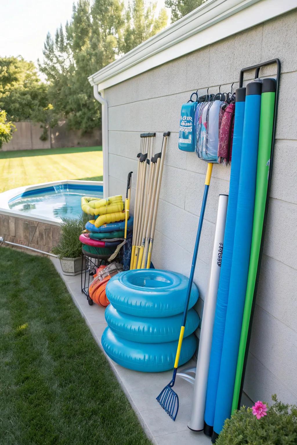 Vertical stacks make efficient use of limited space for pool equipment.