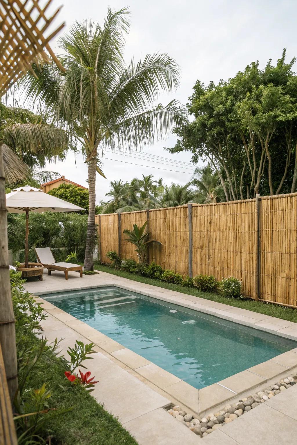Create a tropical escape with budget-friendly bamboo fencing.