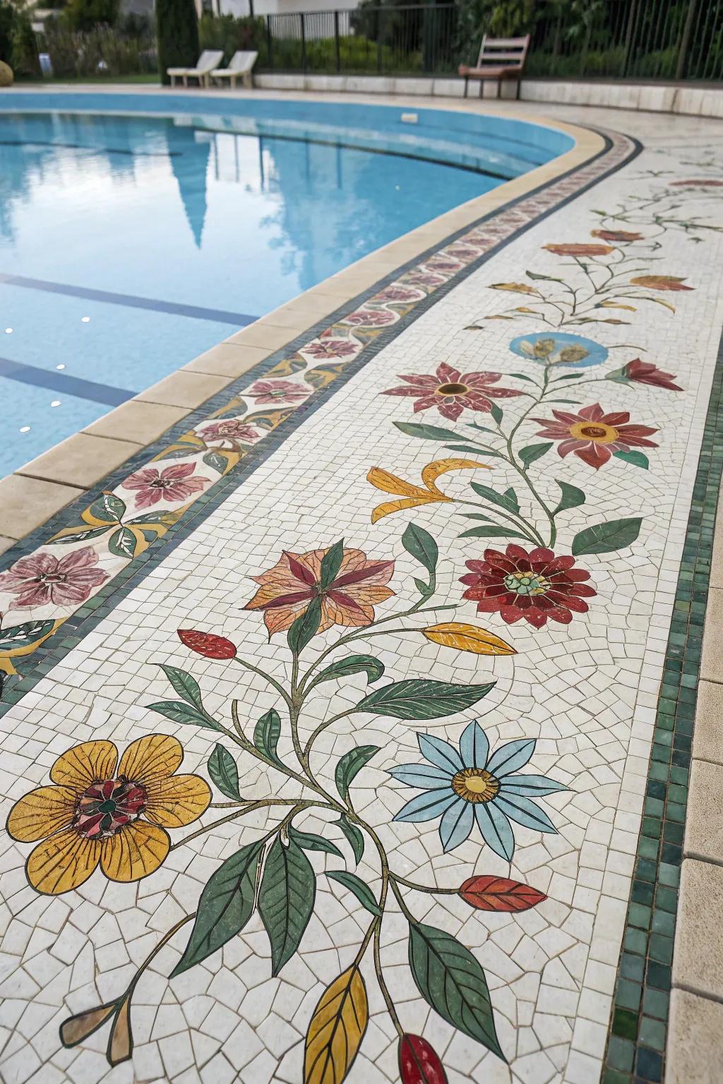 Floral mosaics add elegance to any pool.