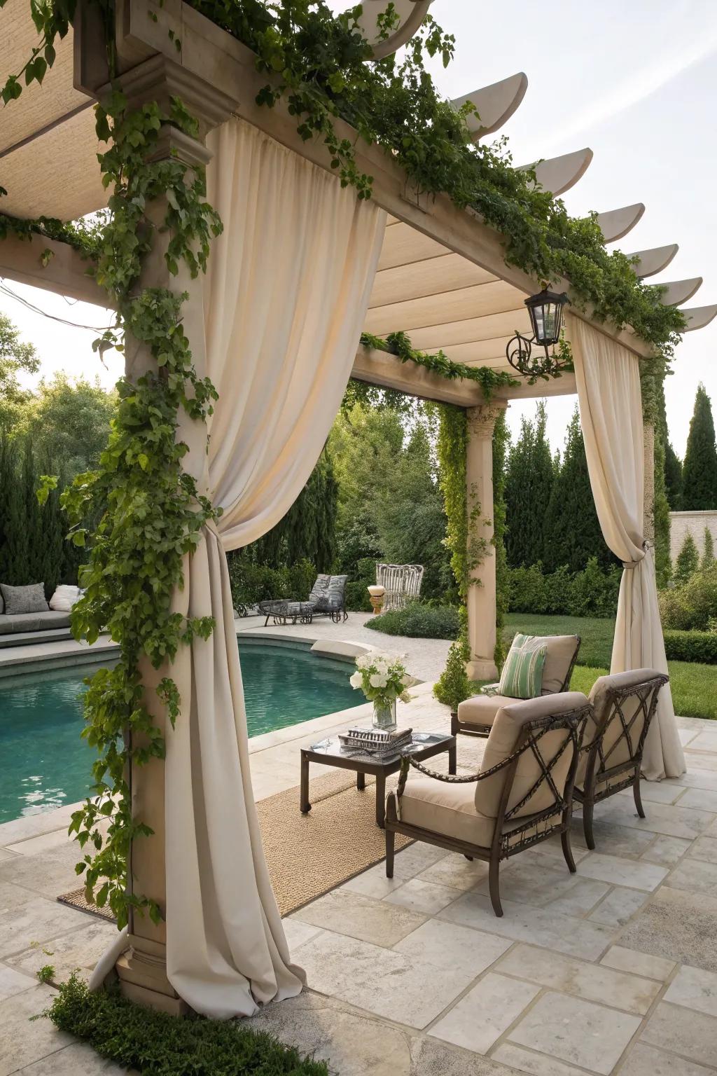 Stay cool and chic with a stylish pergola or umbrella.