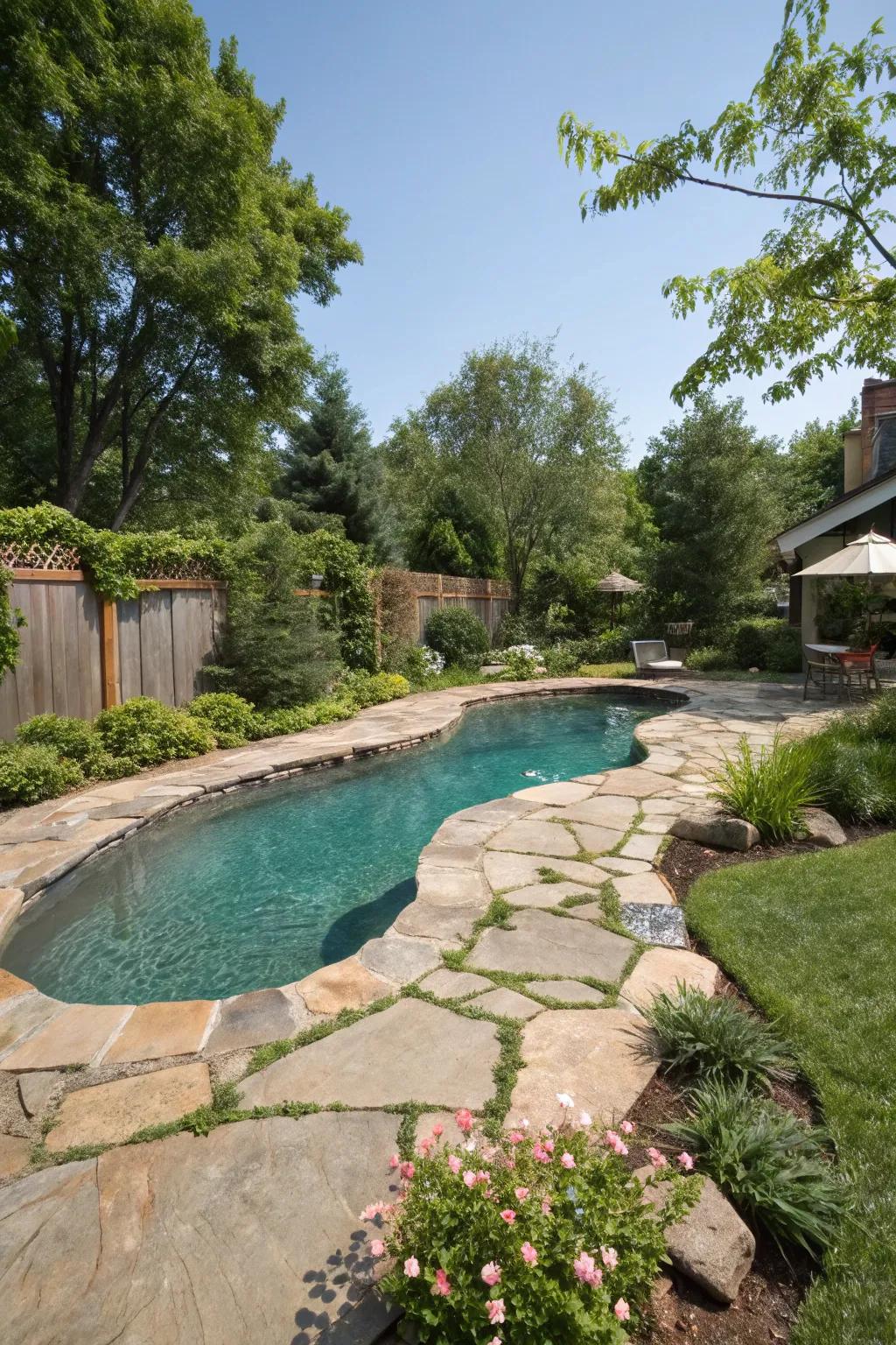 Embrace the natural flow with a kidney-shaped pool.