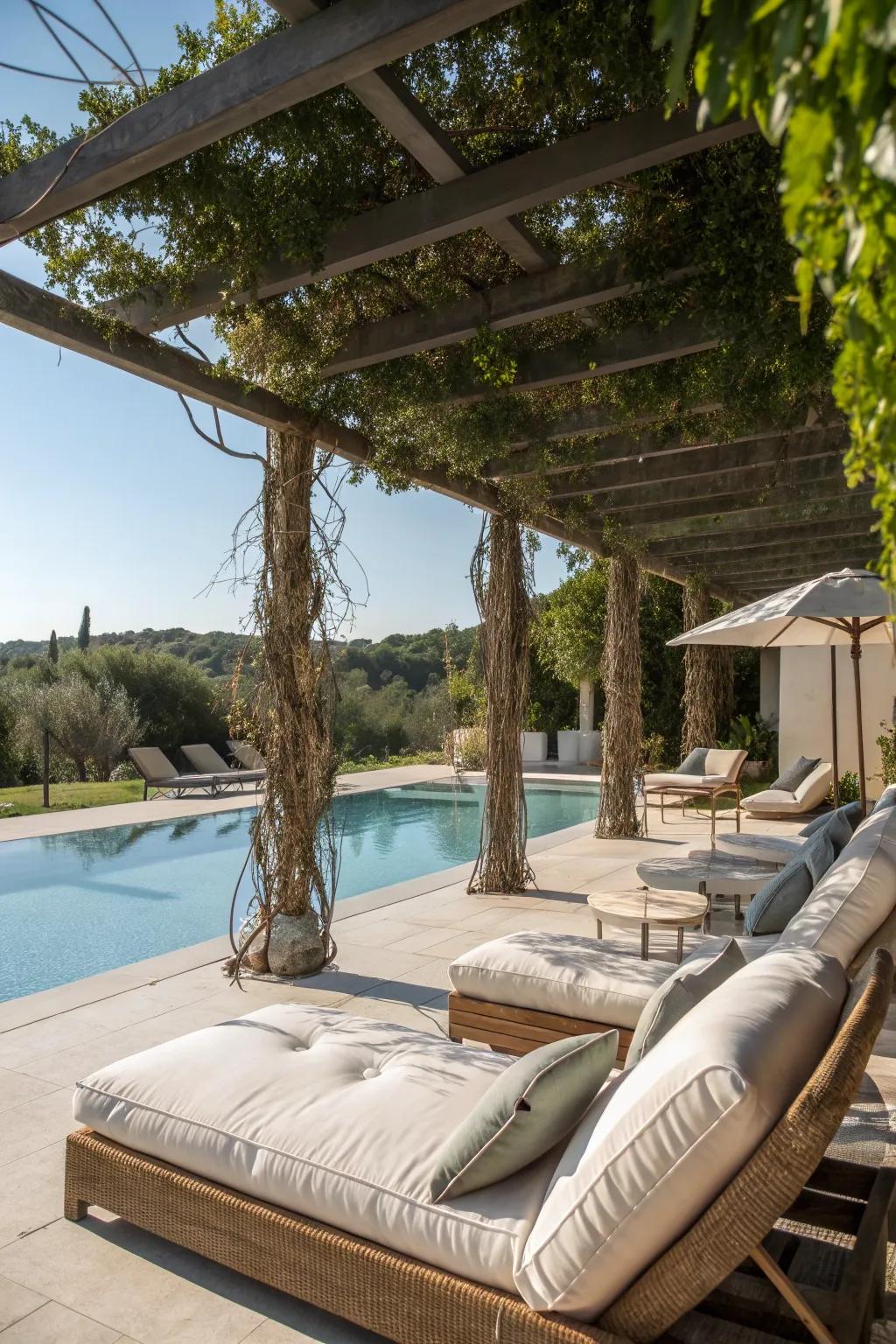 Comfortable seating makes poolside lounging a pleasure.