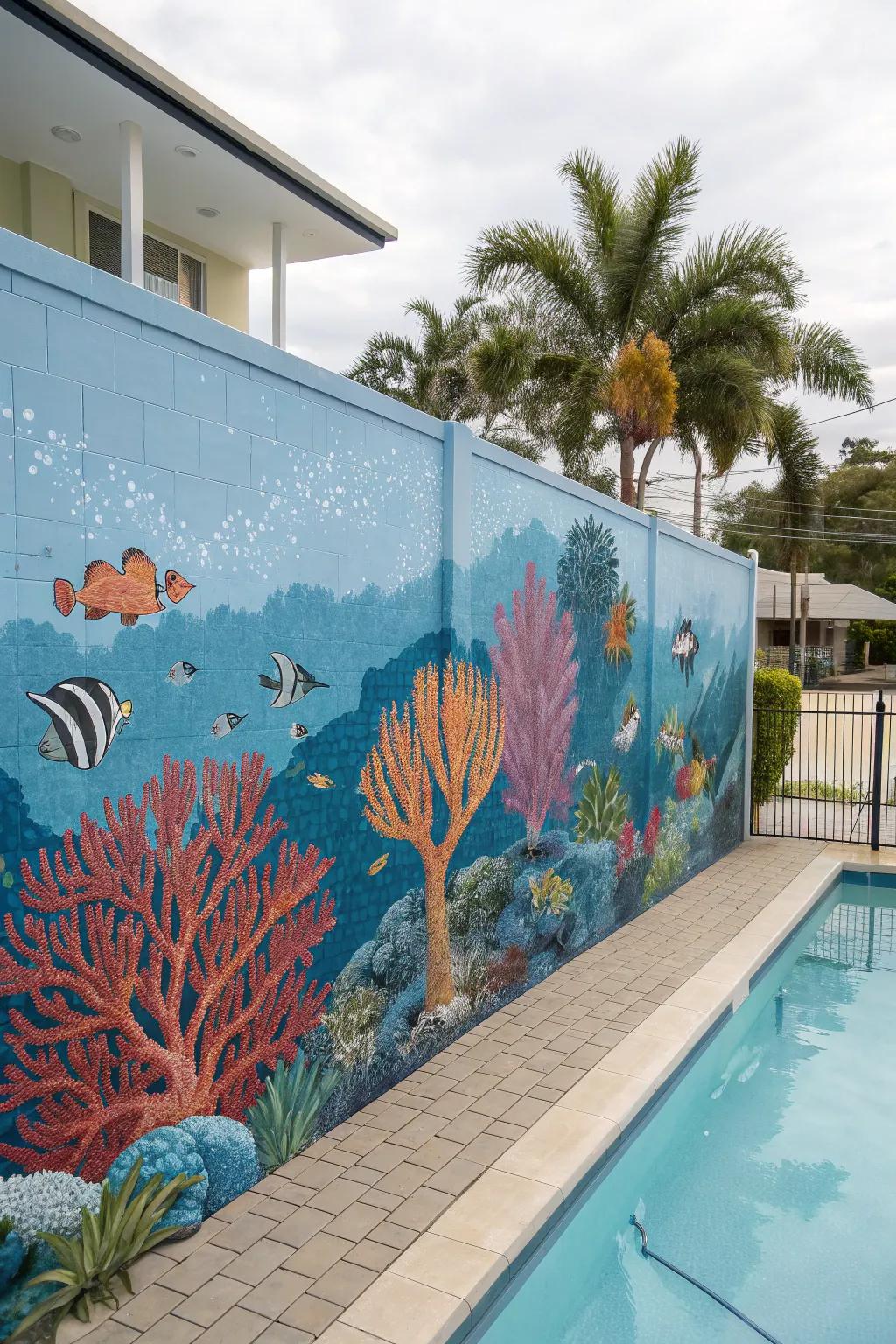 An underwater-themed mural brings the ocean to your backyard.