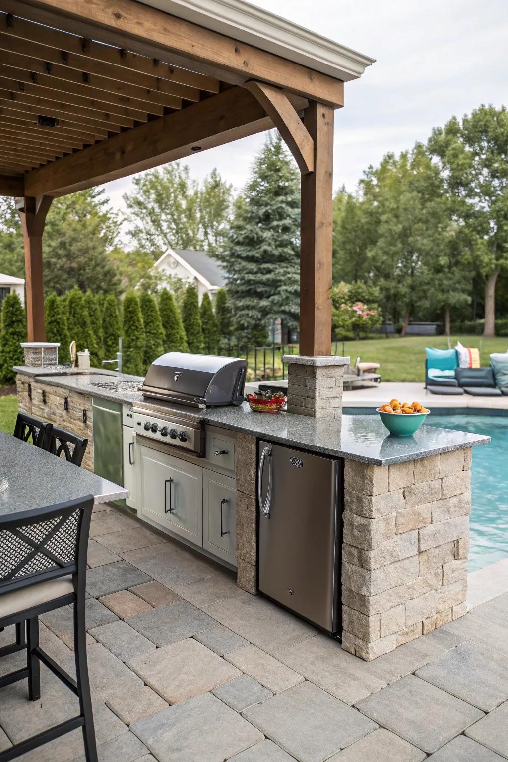 Cook and entertain effortlessly with an outdoor kitchen pool bar.