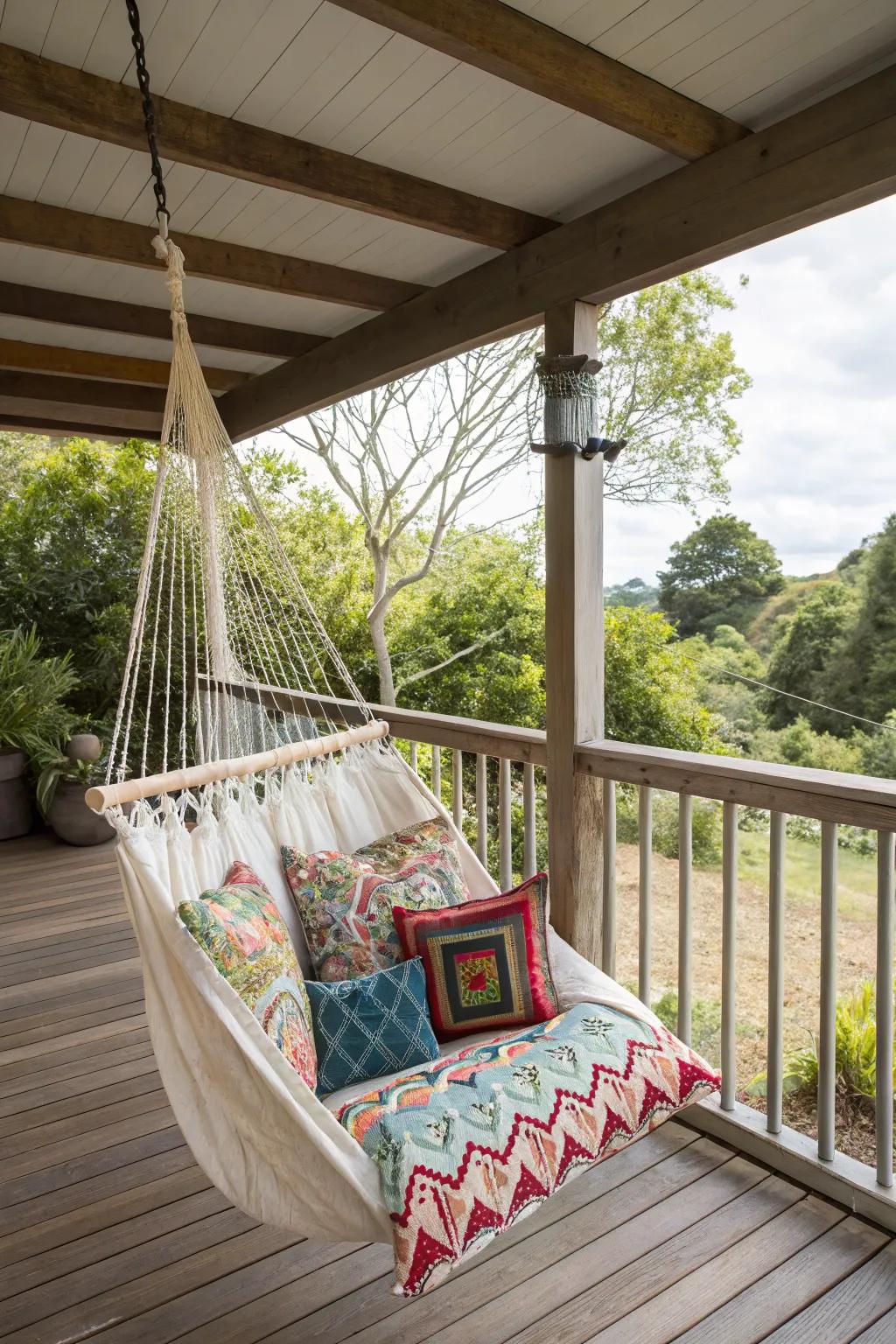 Hammock swings provide a bohemian touch to your under-deck space.