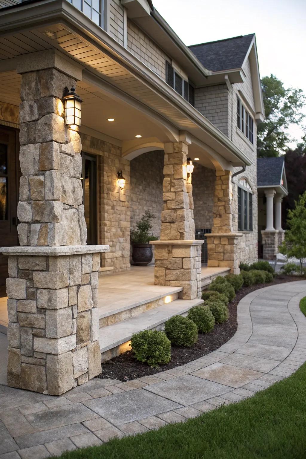 Enhance your porch with elegant stone veneer coverings.