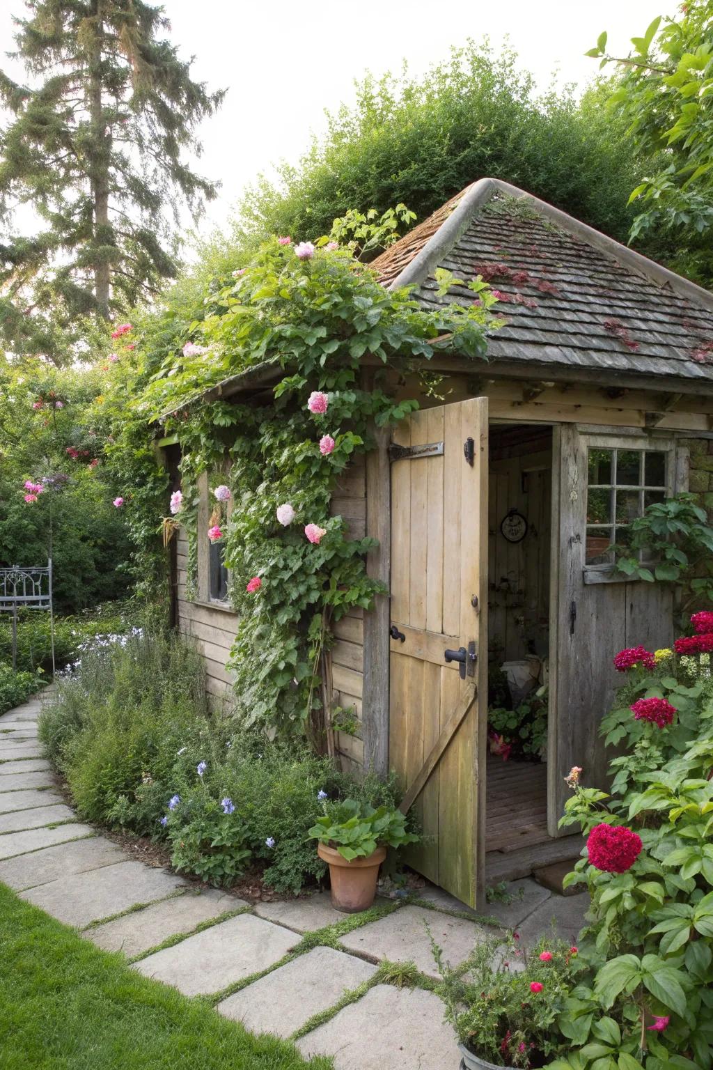 A potting shed beautifully integrated with the garden.