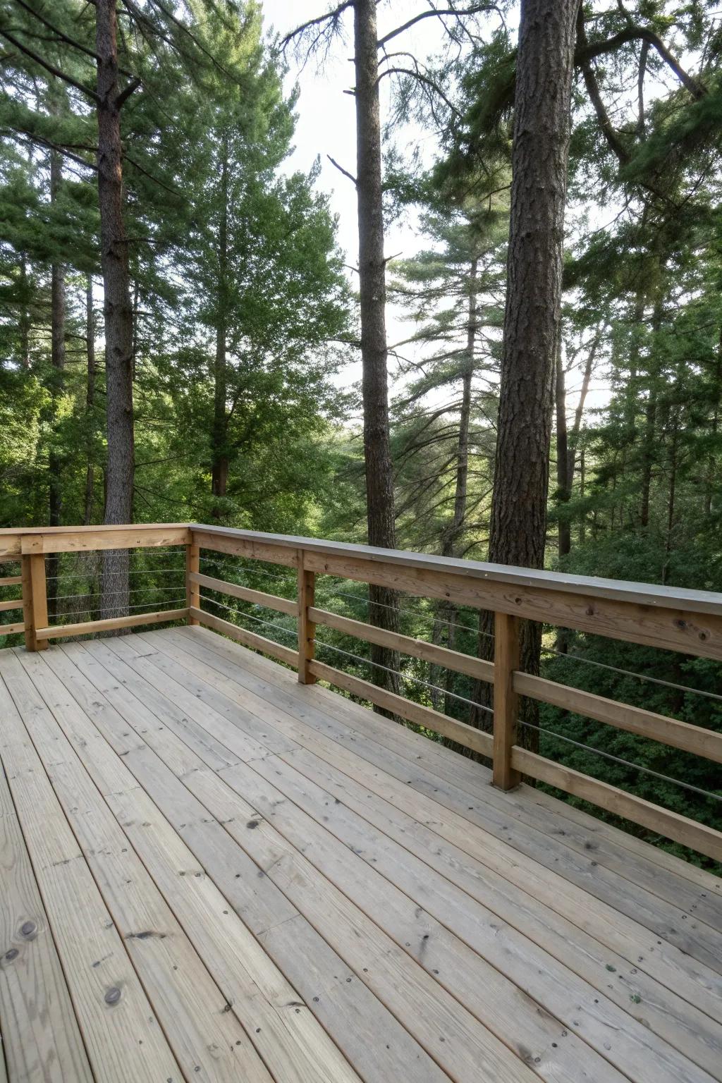 Bring the warmth of the woods to your deck with rustic horizontal railings.