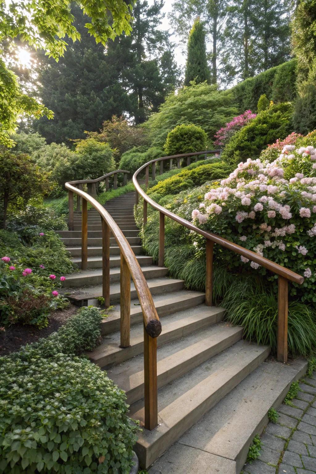 Beautifully crafted stair railings made from pressure treated wood.