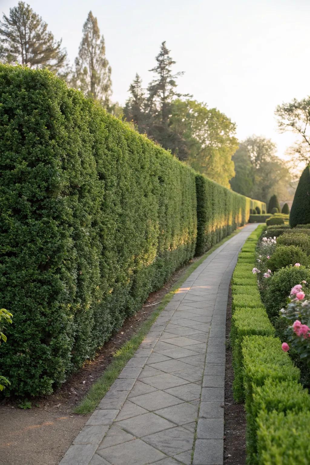 Evergreen hedges offer timeless beauty and privacy.