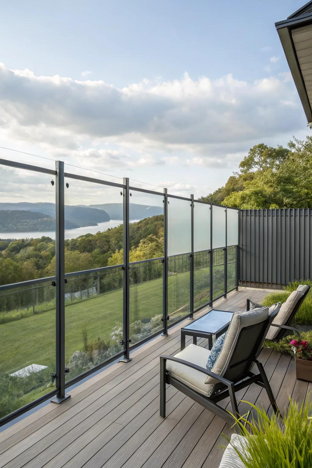 Metal and glass fences offer a modern, stylish solution for deck privacy.