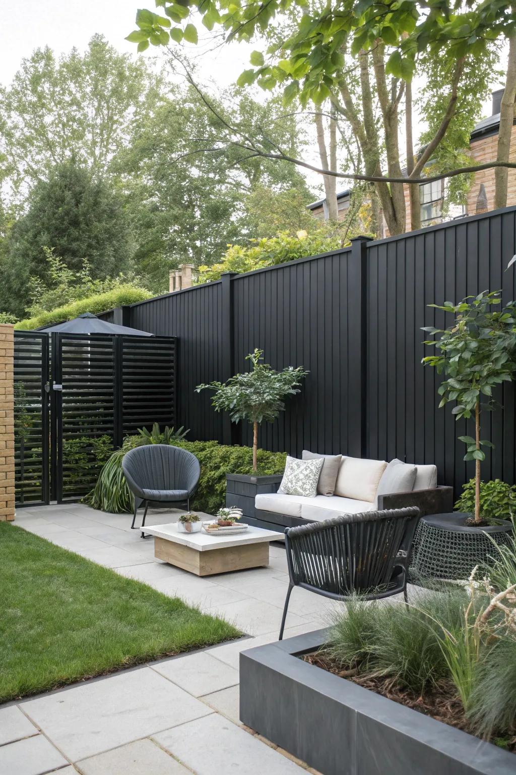 Metal panels adding a sleek, modern edge to the garden.