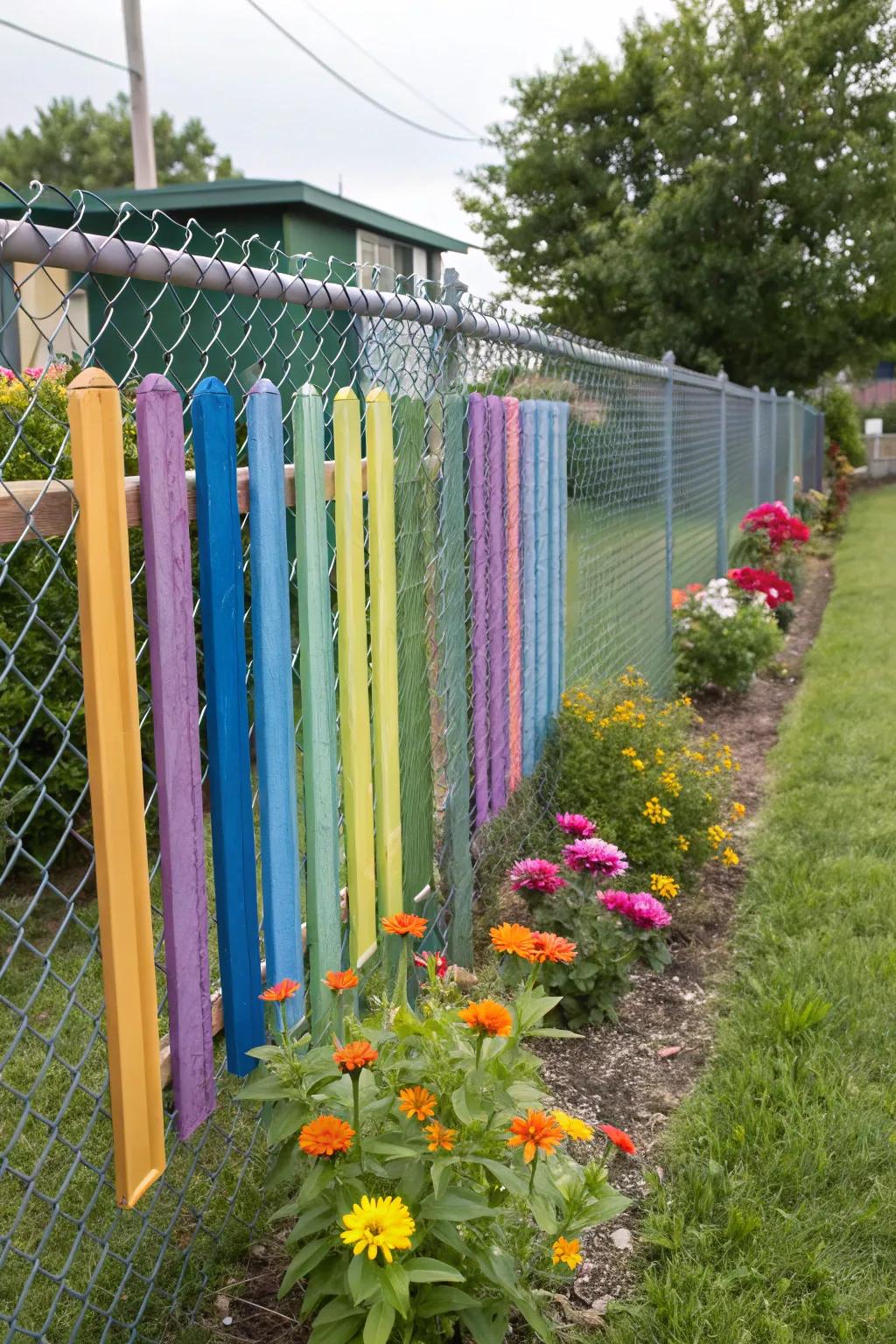 Fence slats provide a splash of color and privacy.