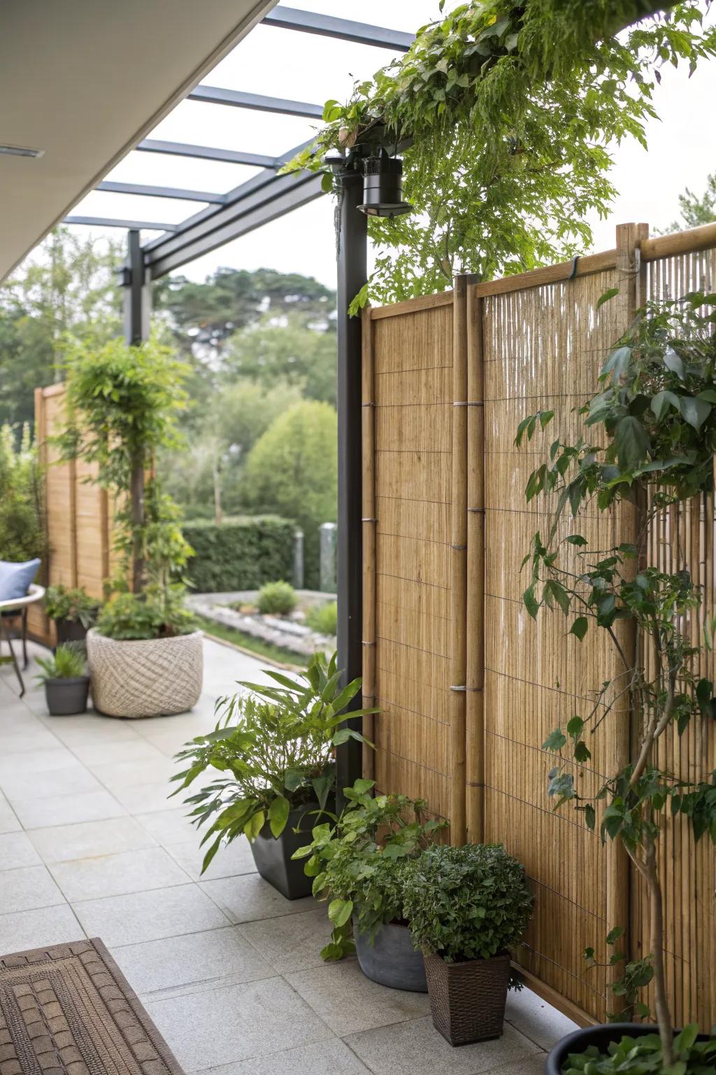 Bamboo screens add a touch of tropical privacy.