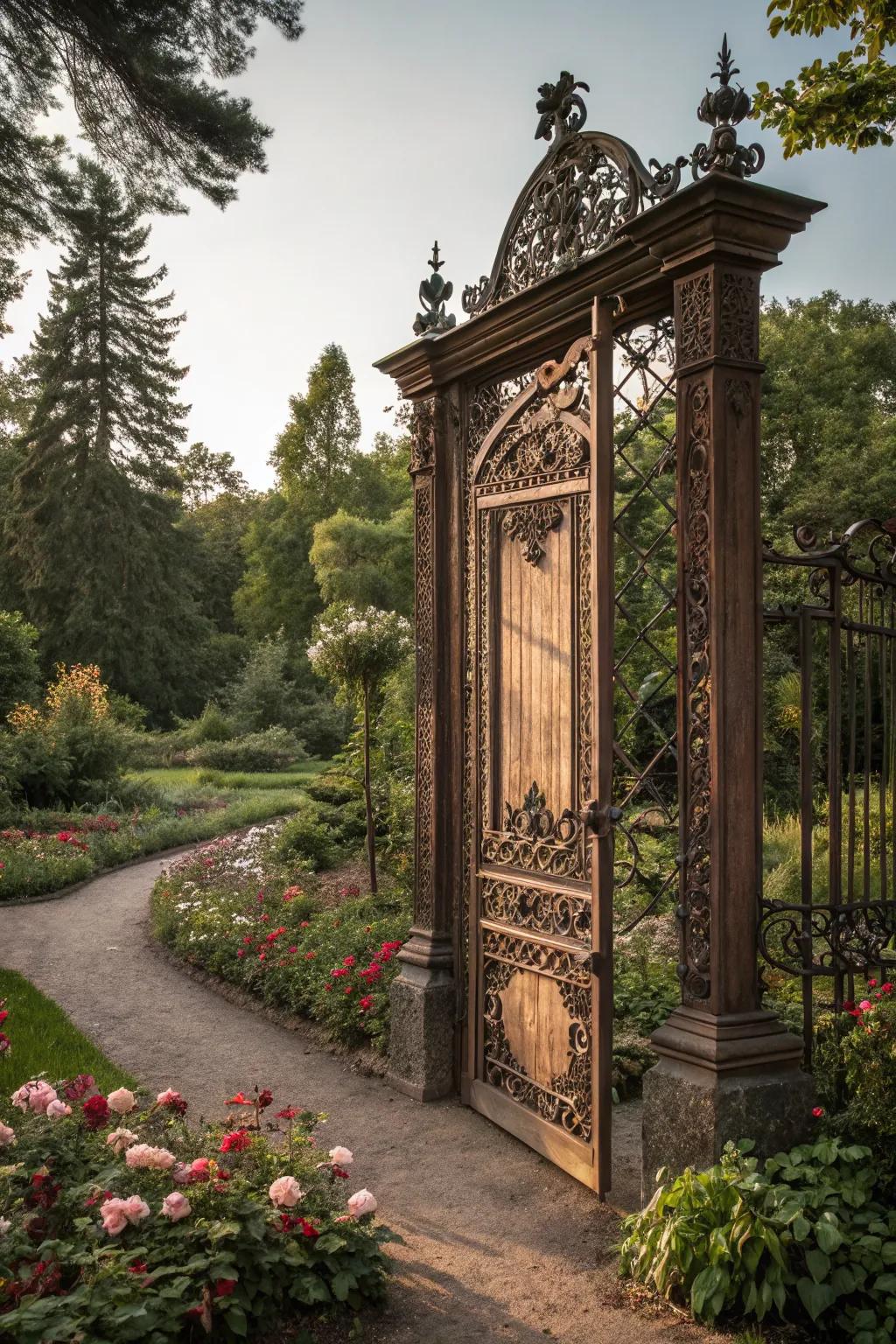 Ornate wood and iron gates add a touch of classic elegance to any home.