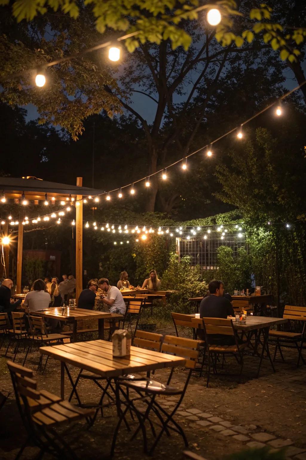 String lights can transform your garden into a magical nighttime retreat.