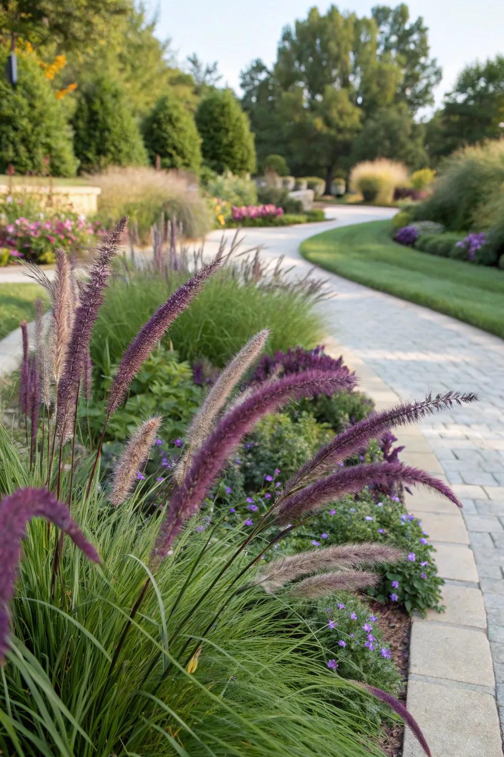 Purple fountain grass adds height and drama as a garden accent.
