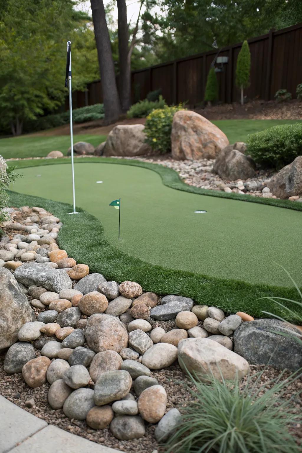 Stone borders add elegance and structure to your putting green.