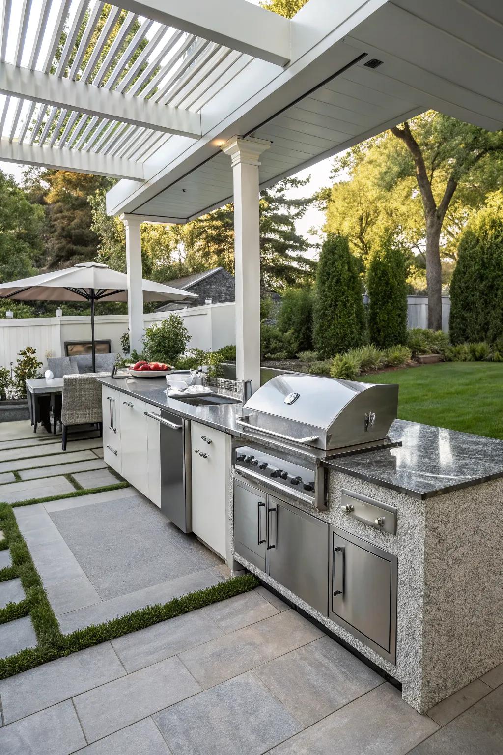 A modern outdoor kitchen that blends elegance with functionality.