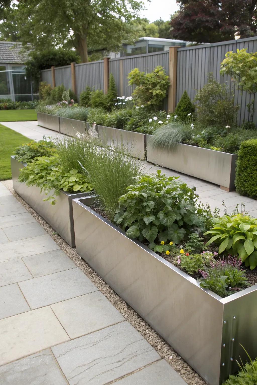 Metal edging offers a sleek, modern look for garden borders.