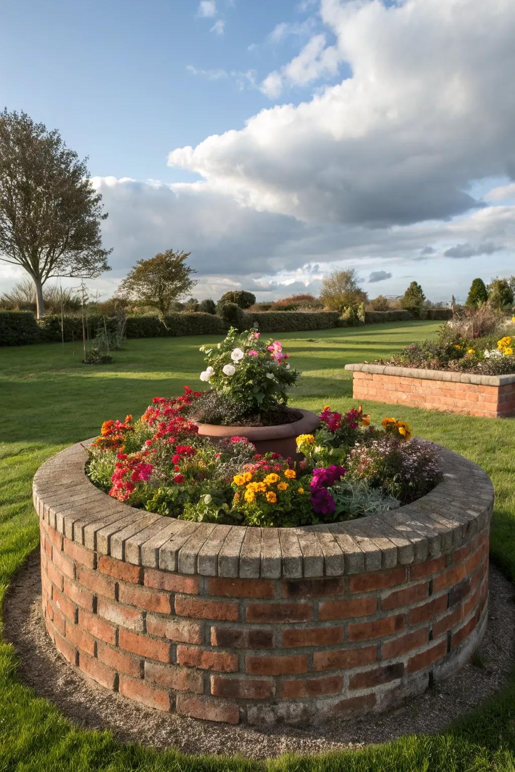 Circular planter that creates a charming centerpiece.