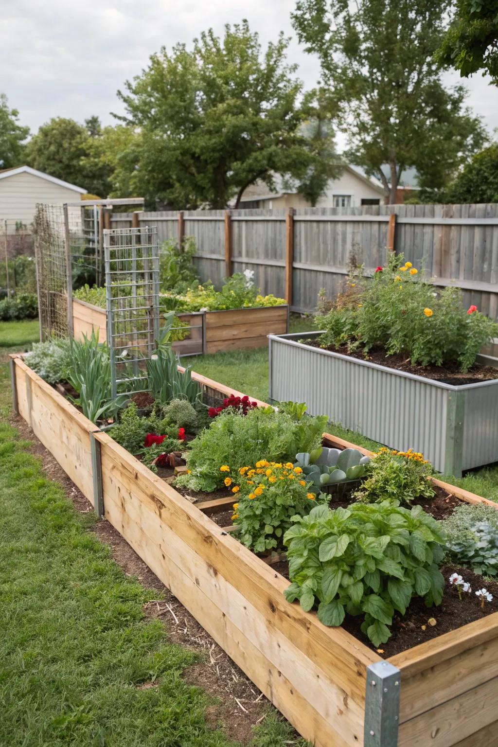 Mixing materials adds texture and interest to your garden.