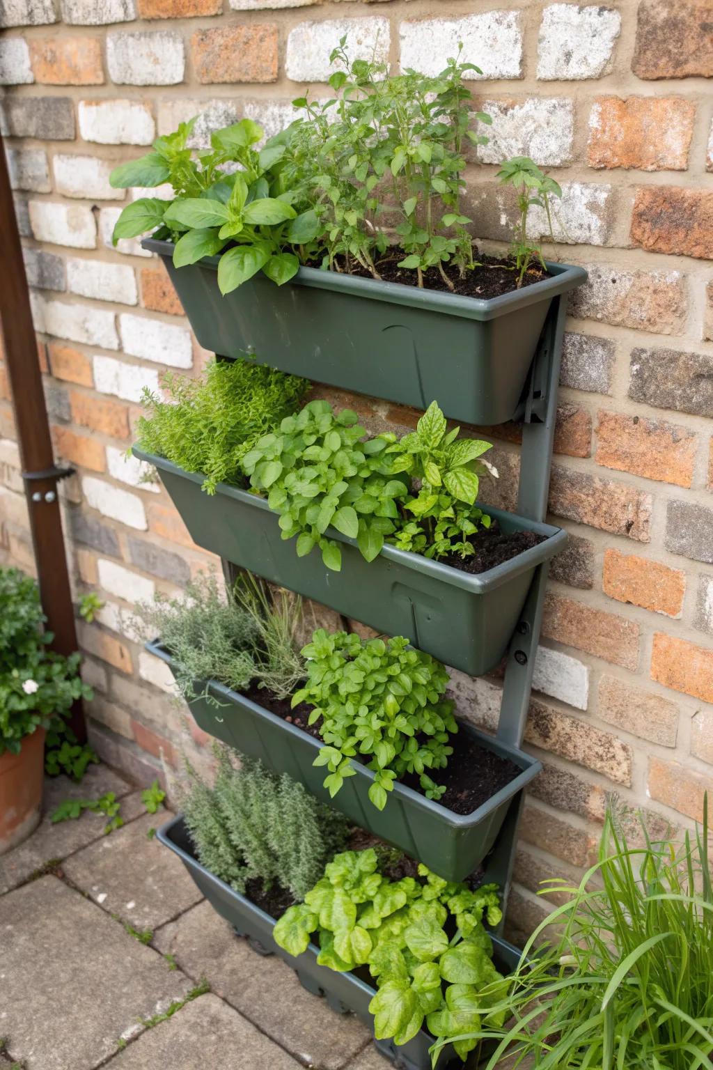 A space-saving vertical garden bursting with herbs.