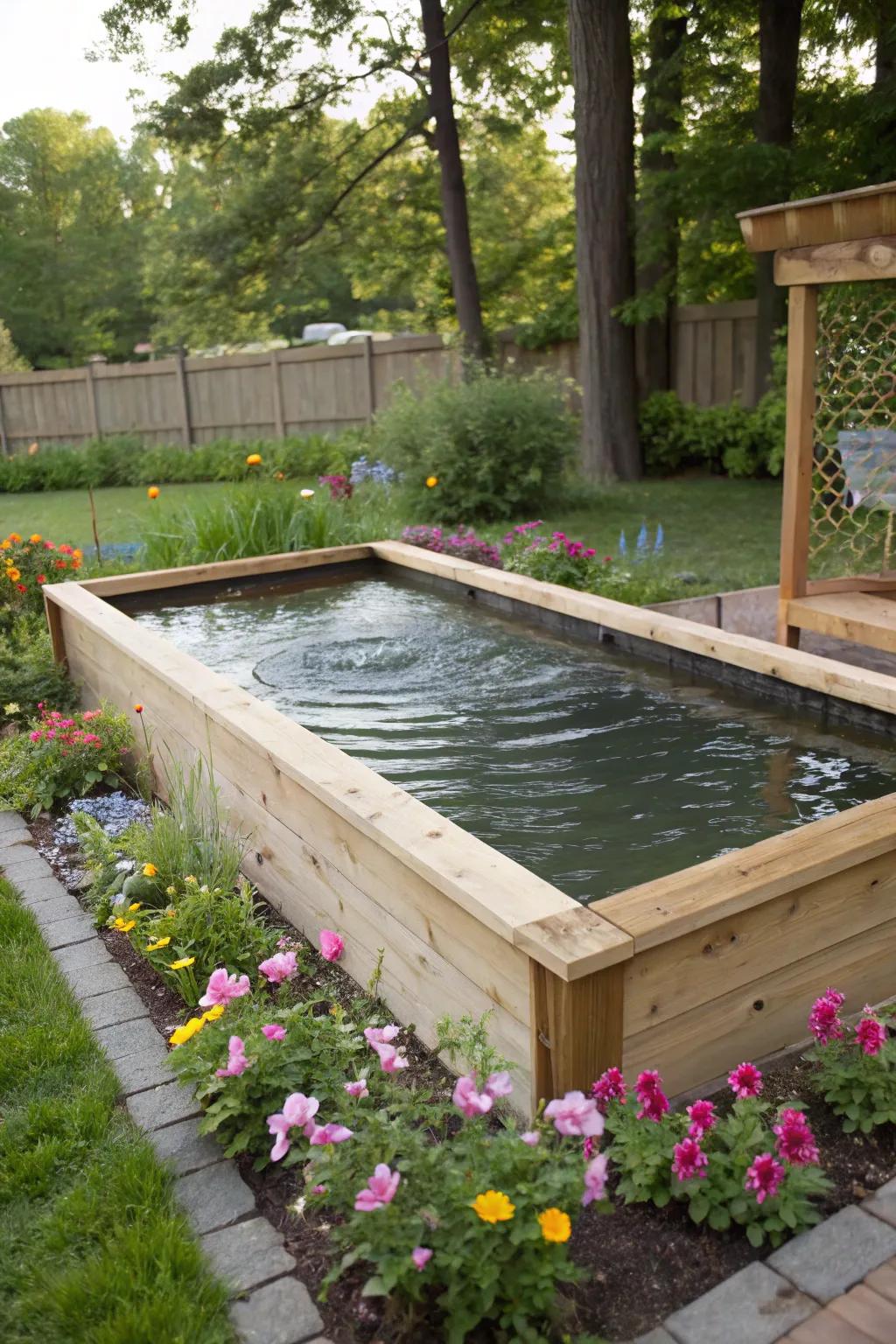 Wooden frames bring warmth and charm to your pond.