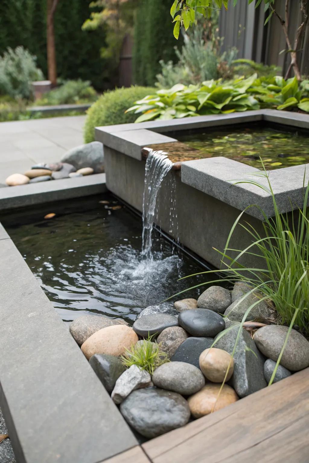 Modern and minimalist, this zen pond offers tranquility in style.