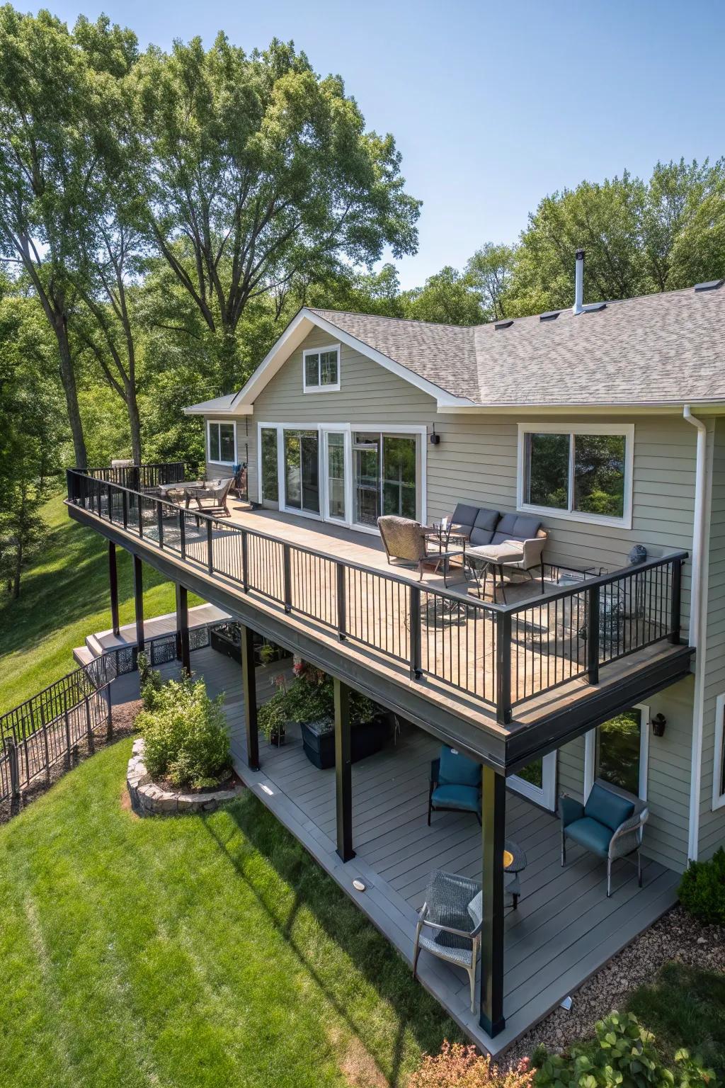 Elevated decks offer a cozy space to relax and enjoy the outdoors.