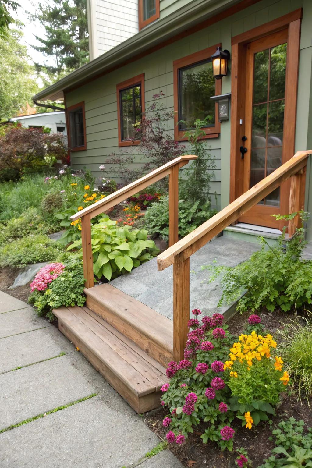 Wooden handrails add warmth and charm to your ramp.