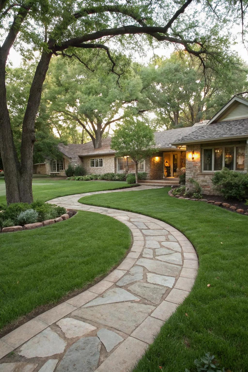 Curved pathways add elegance and charm to your ranch home.