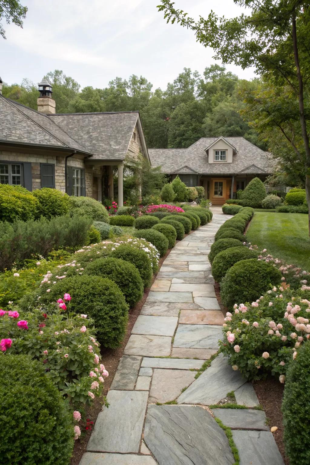 Symmetrical designs bring balance and harmony to your front yard.