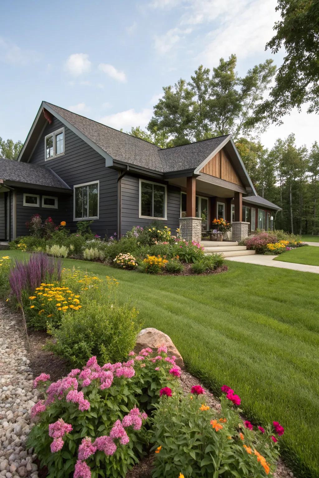 Dark vinyl siding adds a bold, contemporary edge to ranch homes.