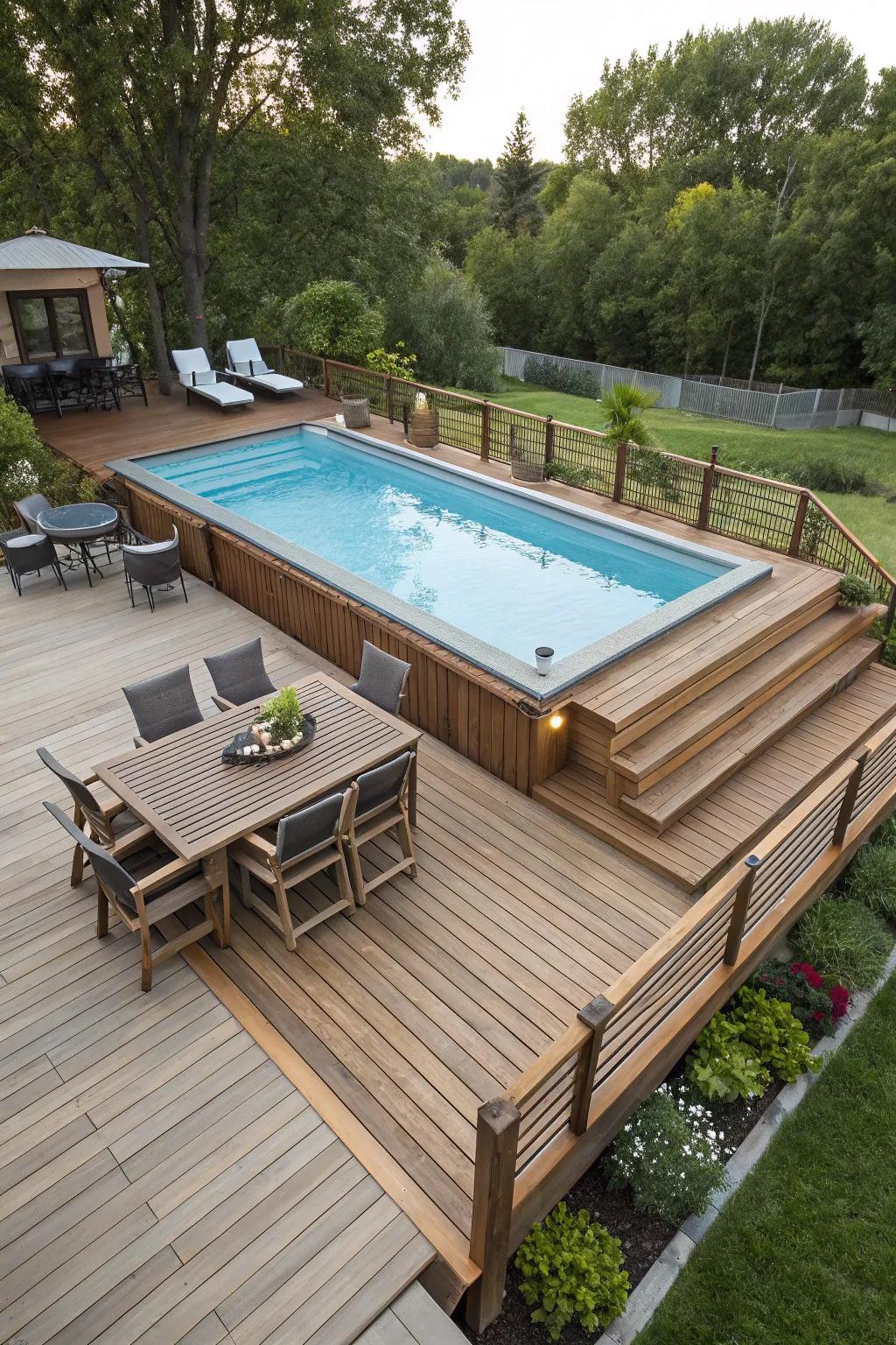 Multi-level decks add dimension and utility to your pool space.