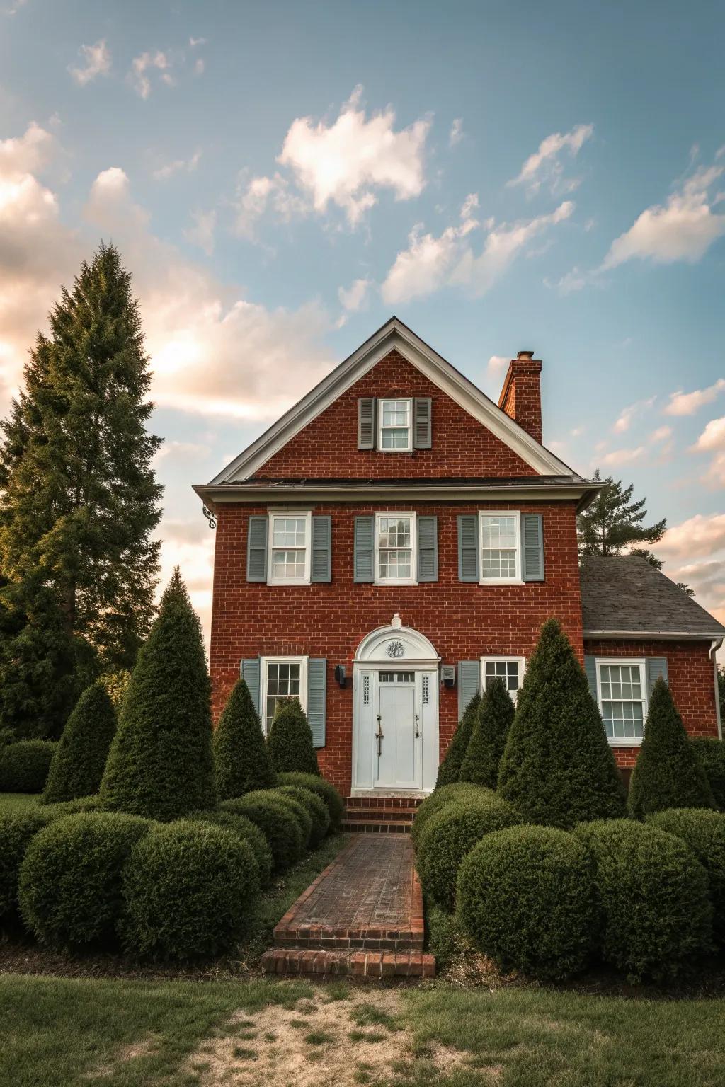 Evergreen shrubs provide year-round beauty and structure.