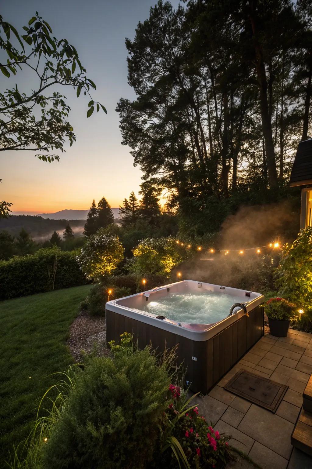 A hot tub adds a luxurious touch to any backyard.