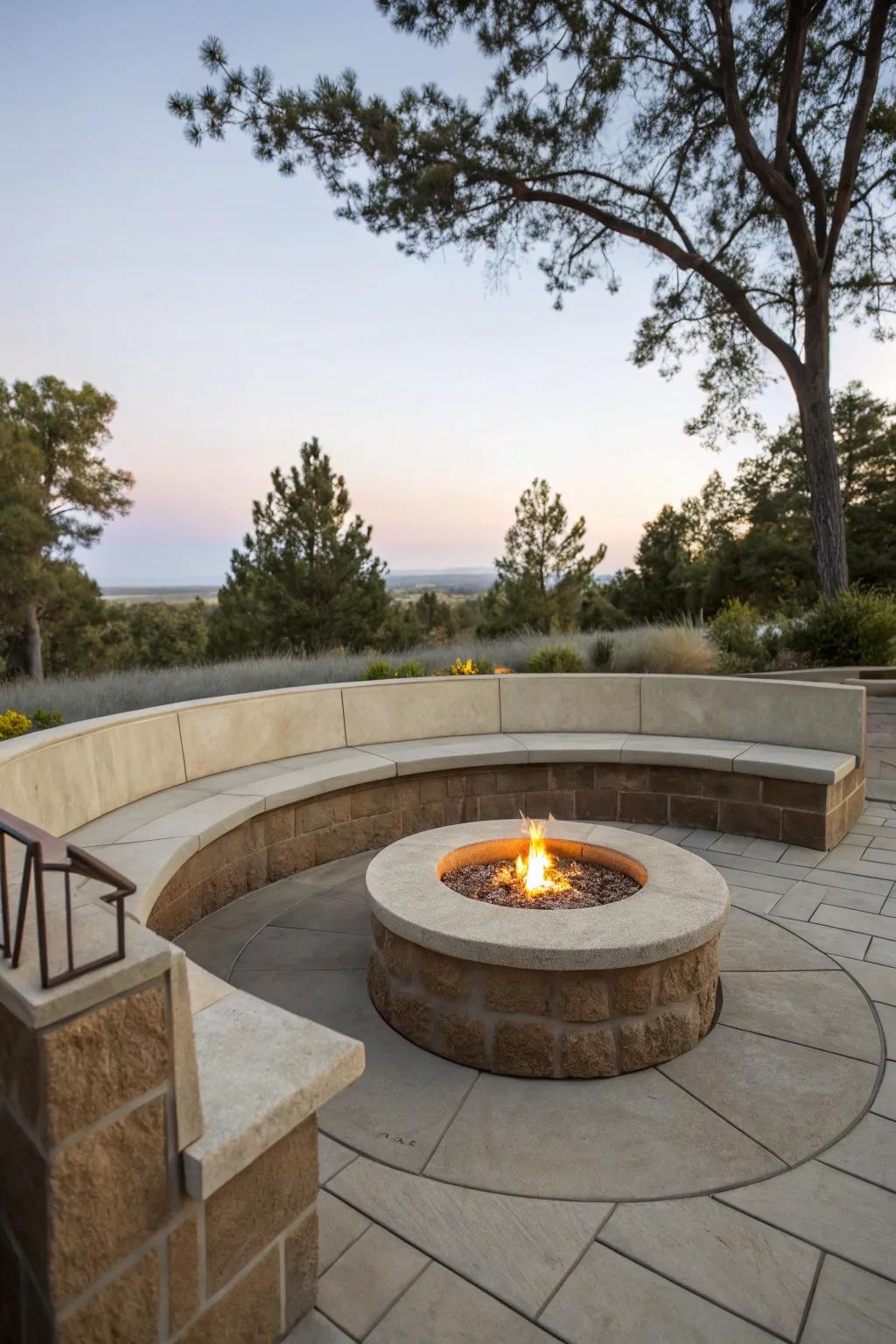 A cozy fire pit with integrated seating for memorable evenings.
