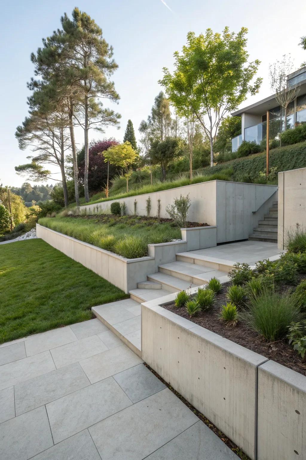 Smooth-faced concrete caps bring a modern touch to your outdoor space.