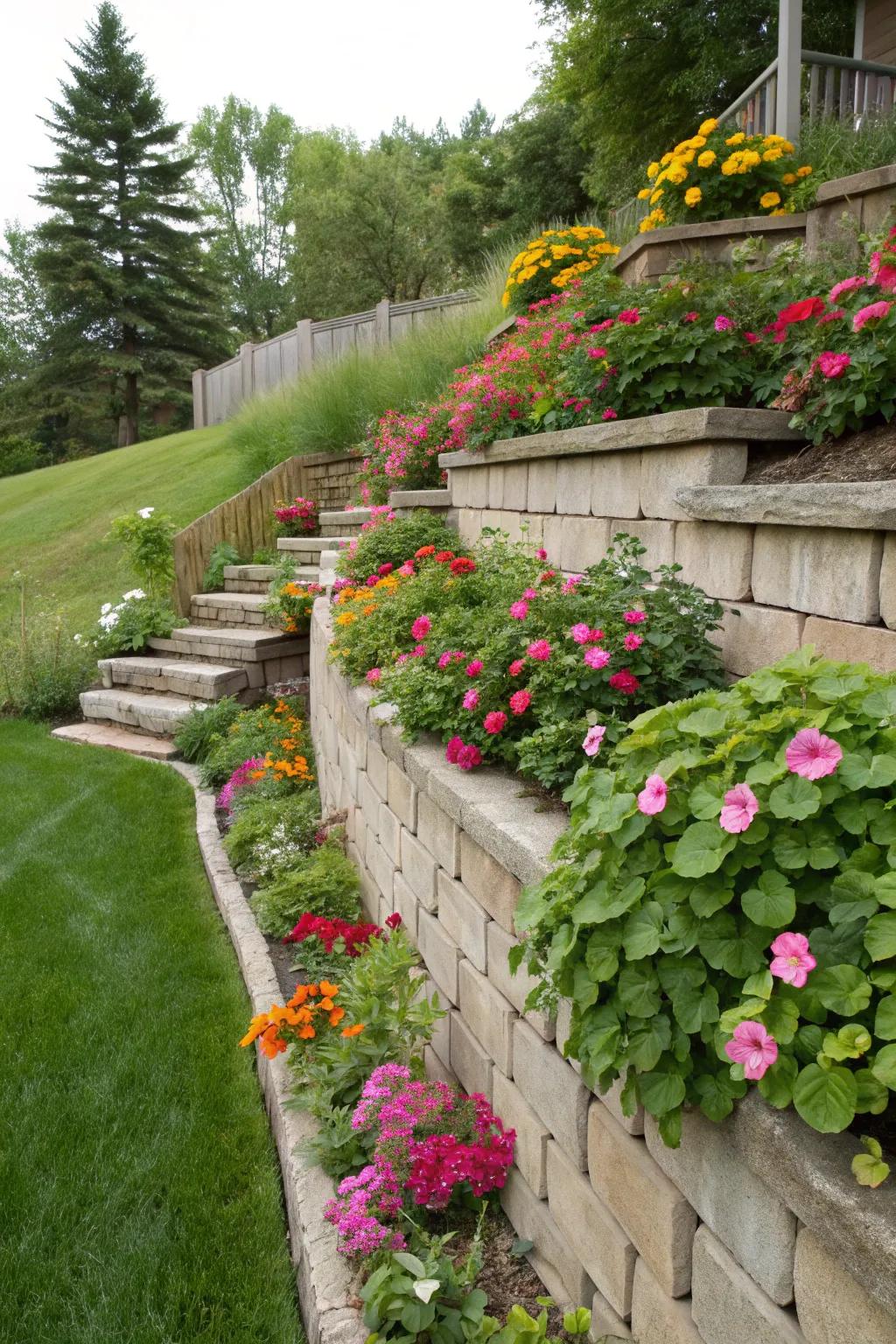 Multi-tiered walls bring depth and allow for creative planting.