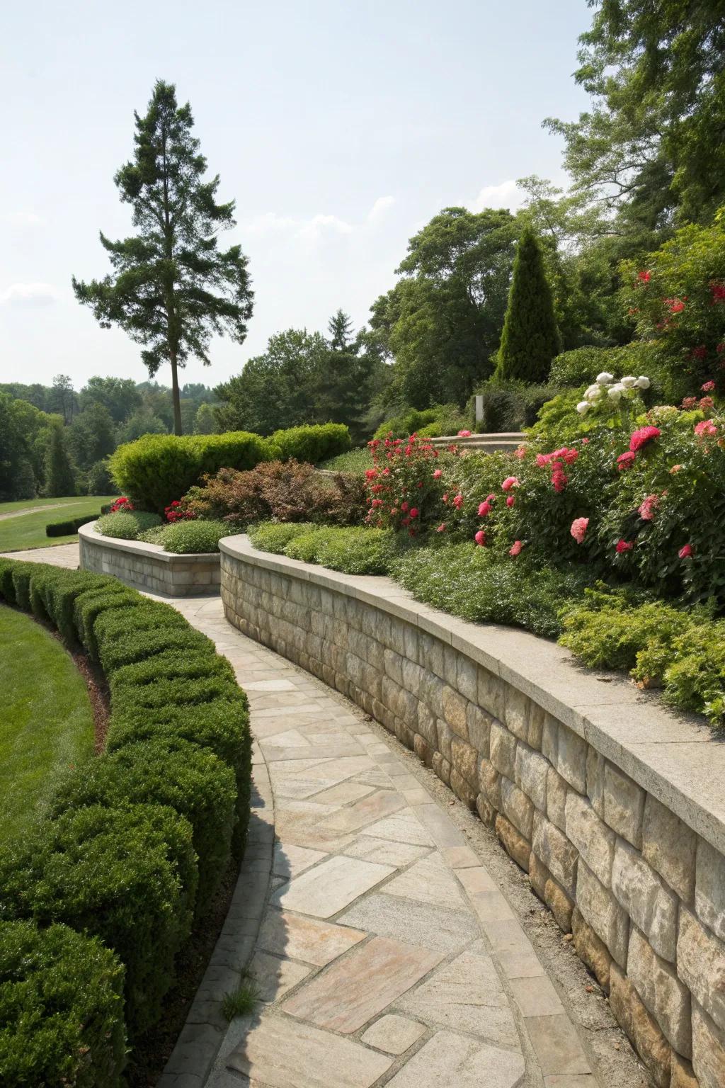 Curved endings give retaining walls a soft, natural flow.