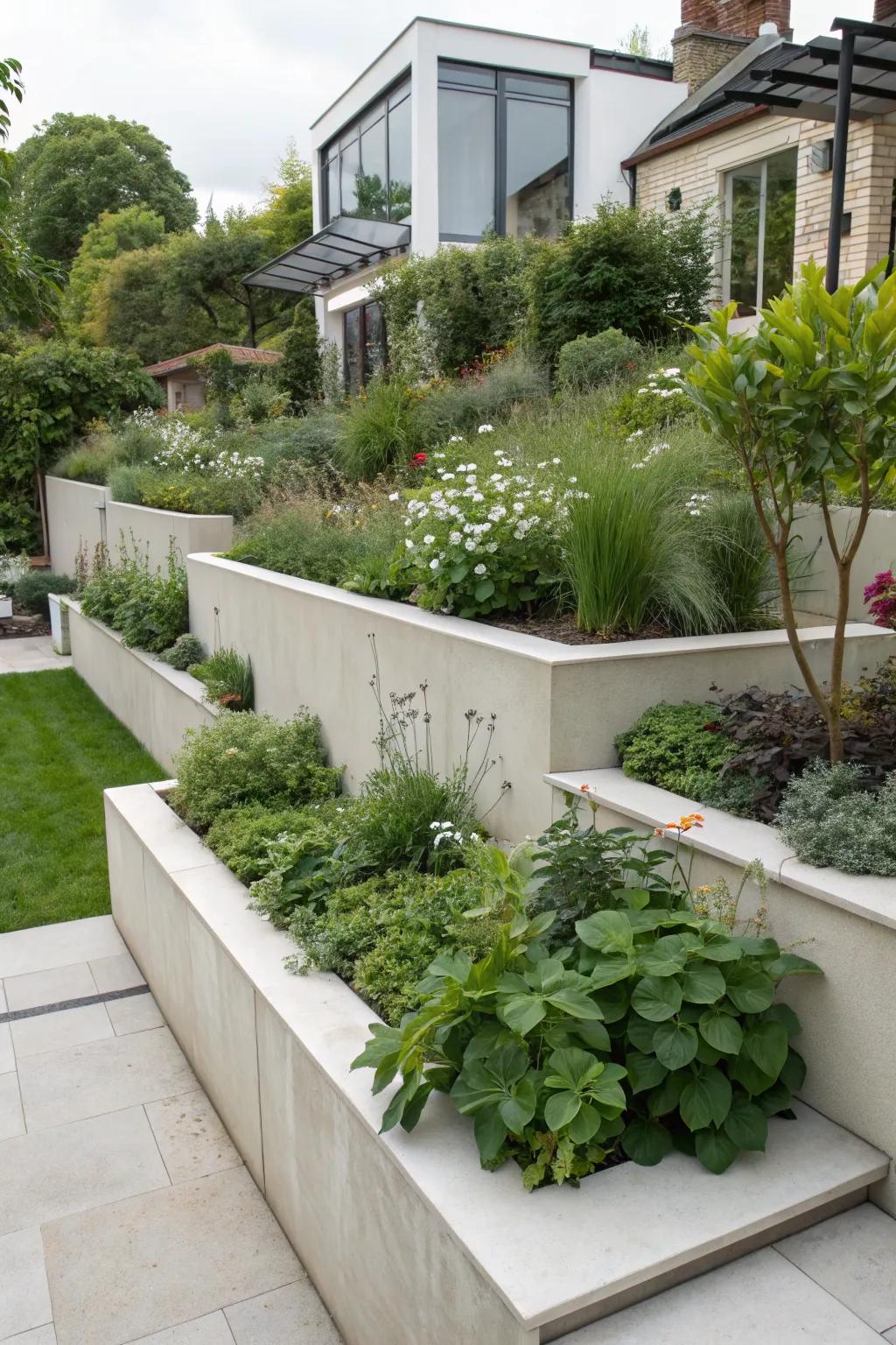 Smooth concrete caps bring a modern touch to outdoor spaces.