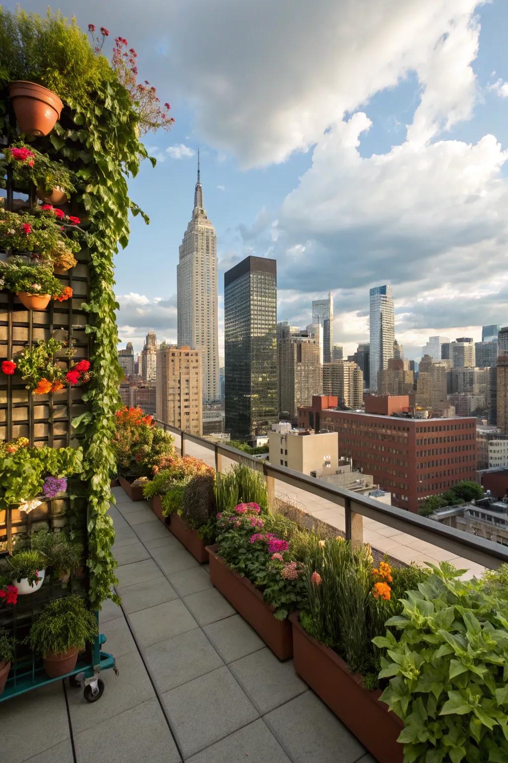 A lush rooftop retreat bursting with greenery.