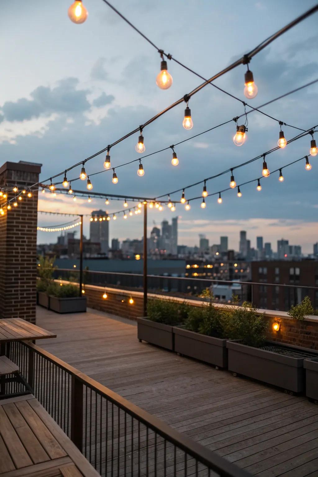 String lights add a magical touch to your rooftop evenings.